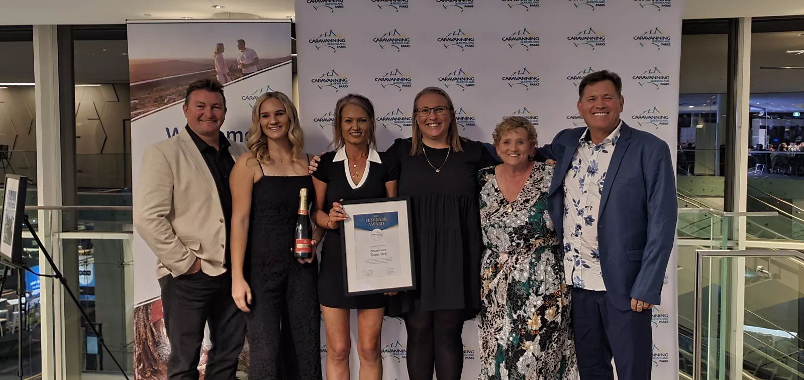 The Broadwater Tourist Park Team with their award at the 2023 CPAQ Awards night.