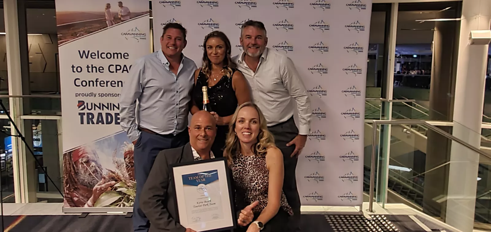 The Kirra Beach Tourist Park Team with their award at the 2023 CPAQ Awards night.