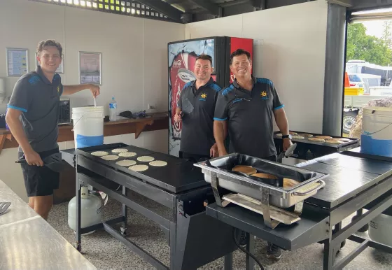 Jake, Chris and Paul Cooking up Pancakes