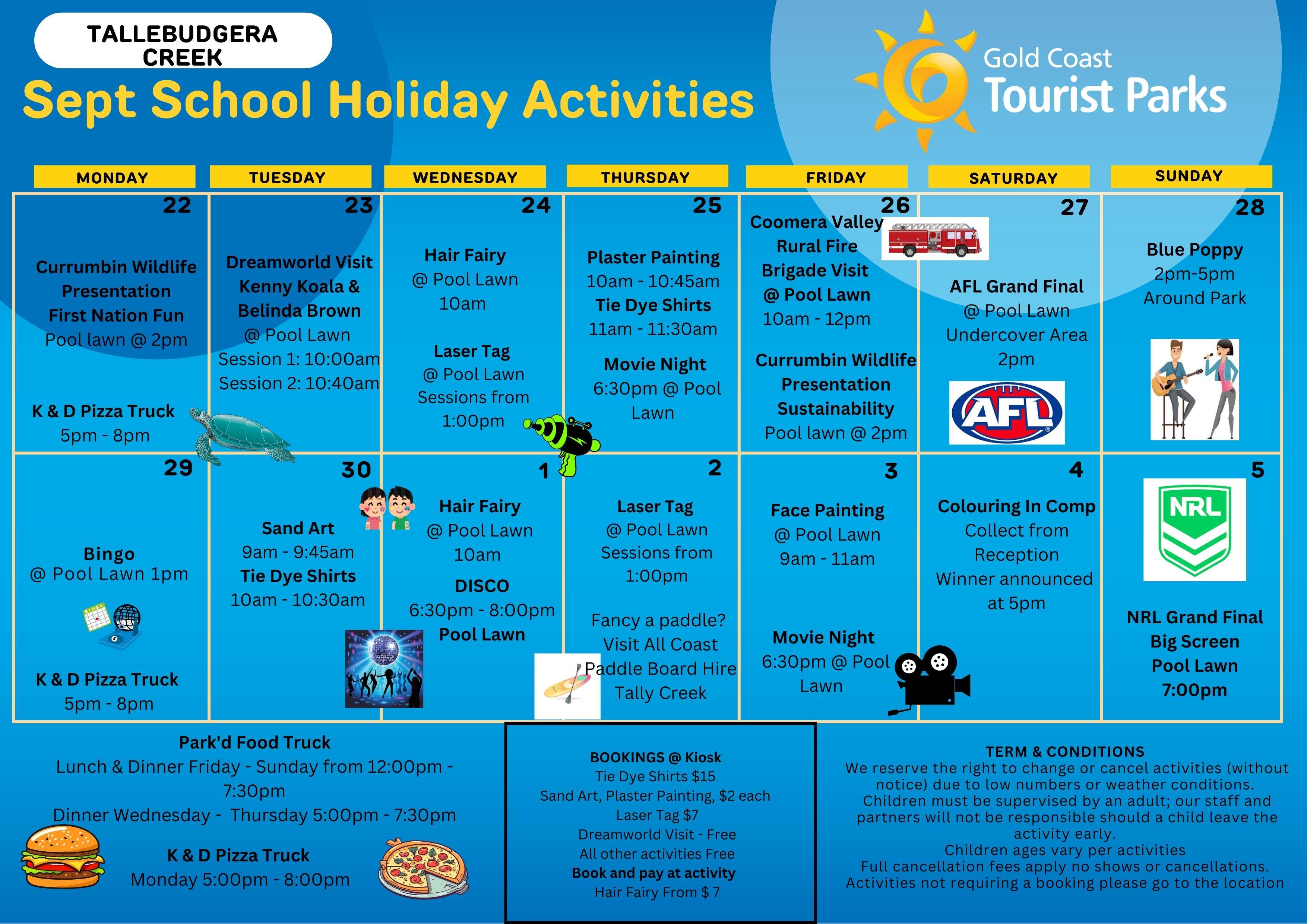 September School Holidays Activities Schedule
